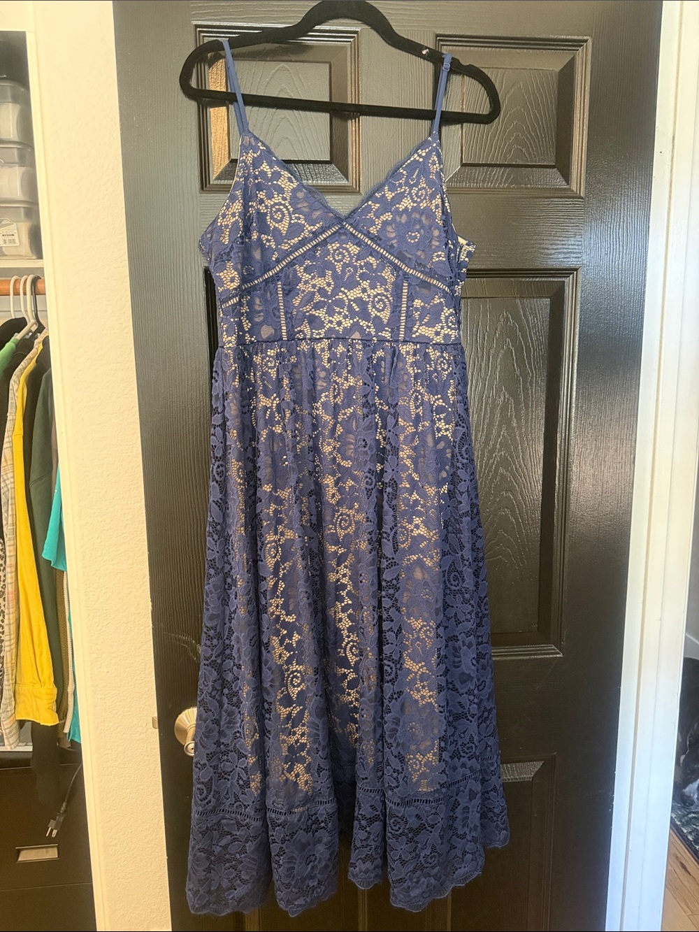 Lace A-Line Midi Dress in Navy